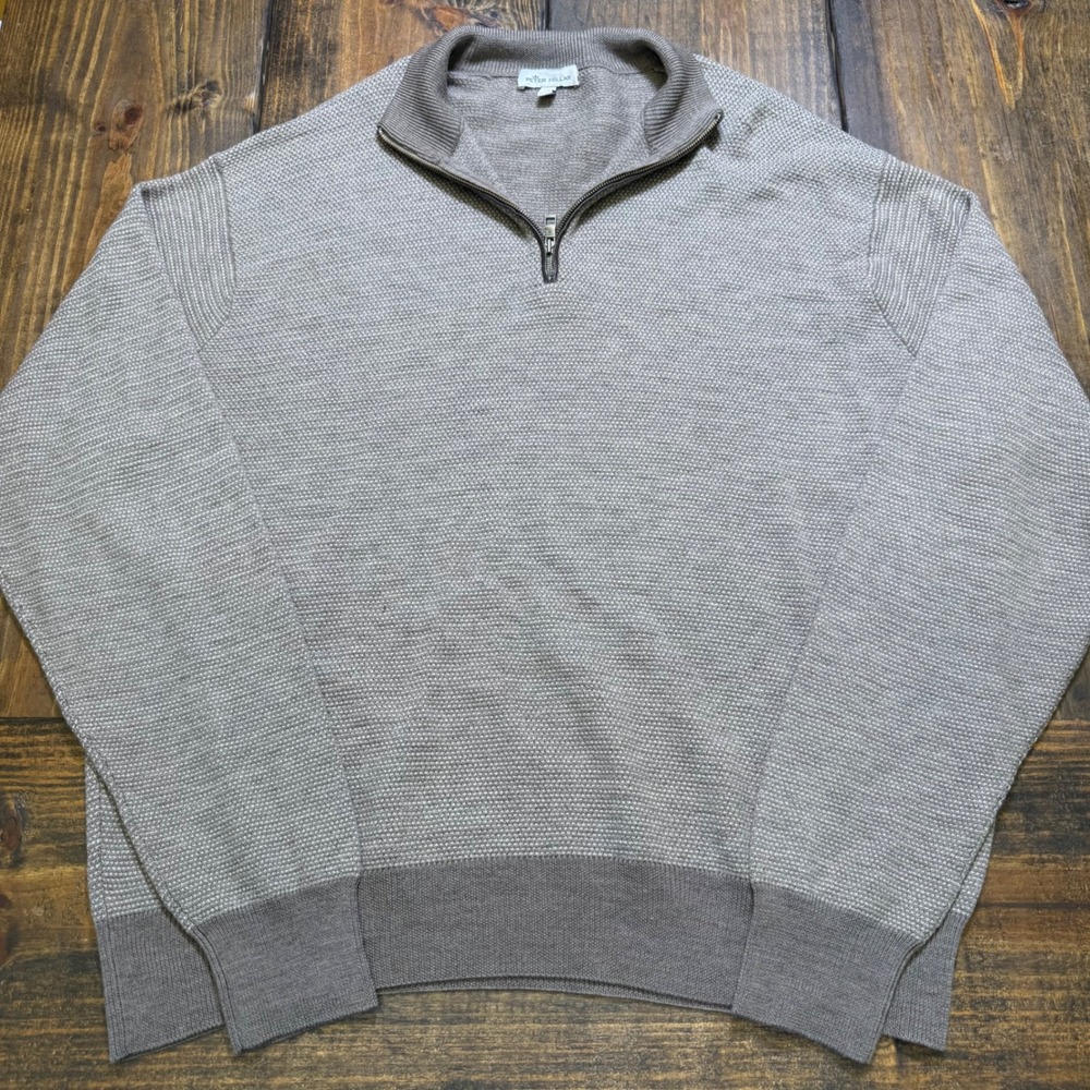 Peter Millar 100% Merino Wool Quarter Zip Sweater Mens XXL Taupe Textured Knit